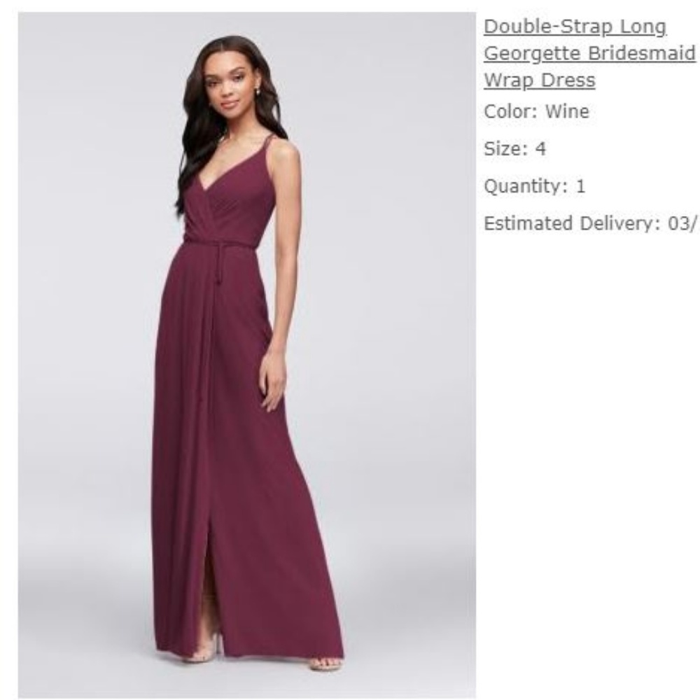 David's bridal silk Georgette Bridesmaid Wrap Dress red wine burgundy